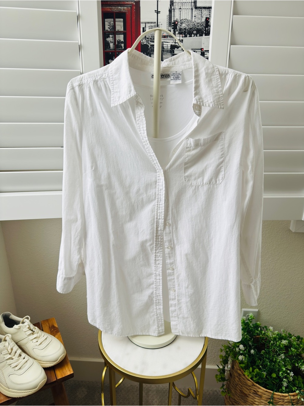 Apparenza White Women's Button-Down Shirt with Inner Tank